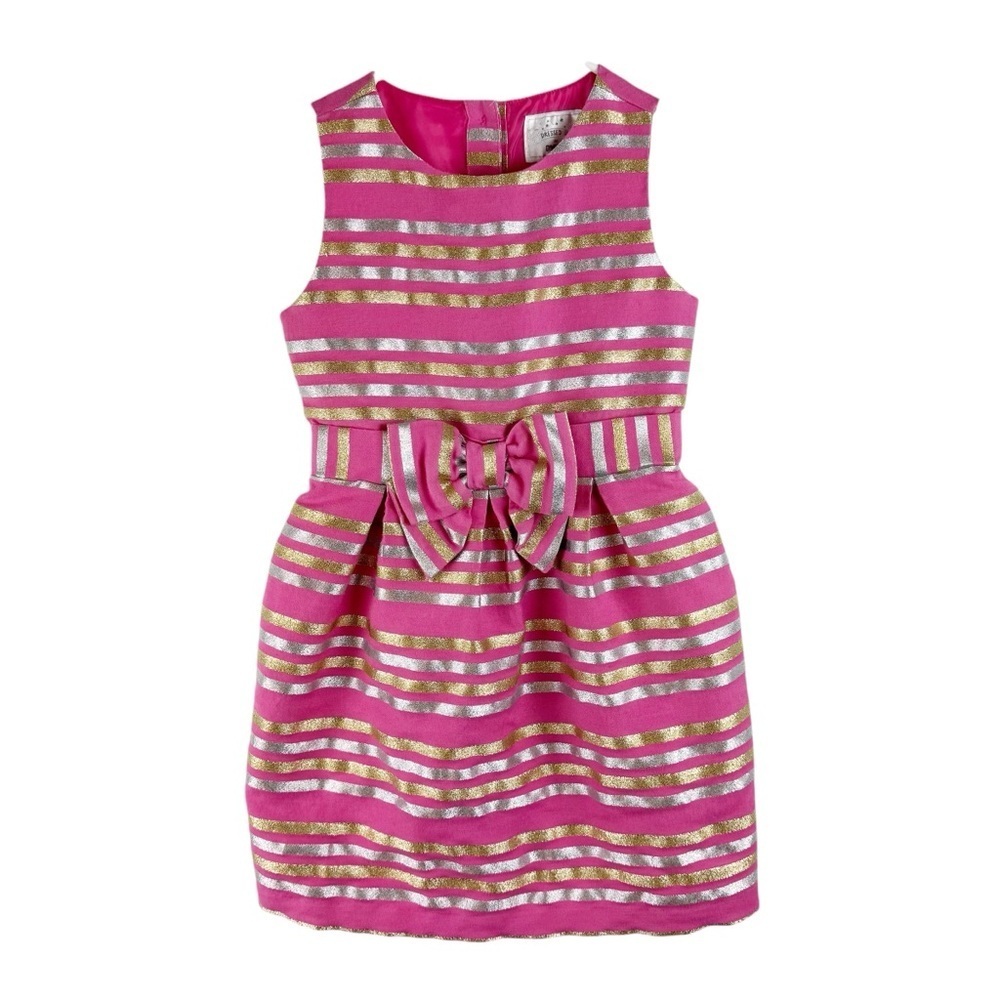 Dressed Up by Gymboree Family Brunch Girls Pink Metallic Shimmer Striped Dress